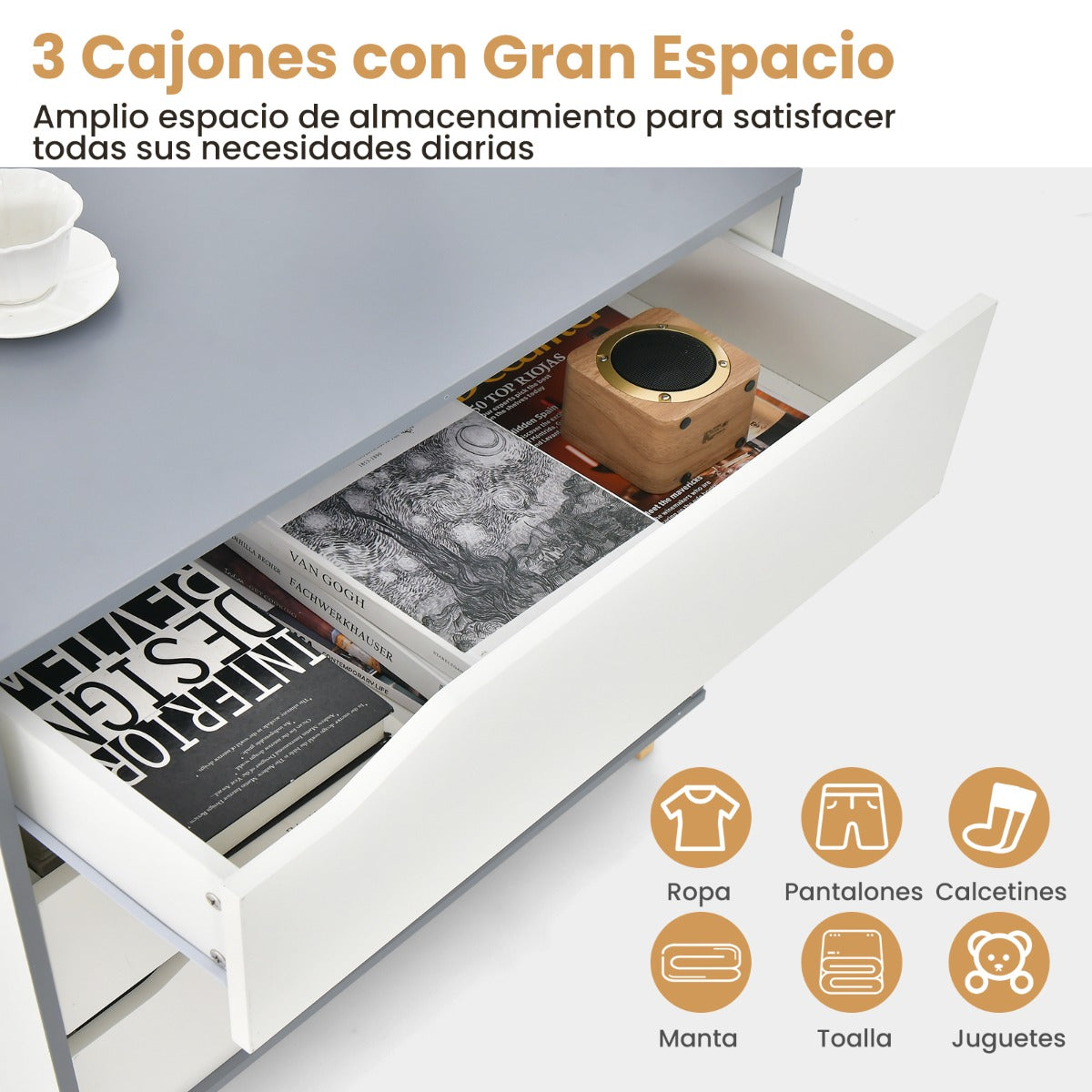 Cómoda de 3 Cajones Mesitas de Noche con Asas Integradas Dispositivo Antivuelco para Pasillo Entrada Dormitorio 75 x 42 x 75 cm Blanco