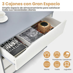 Cómoda de 3 Cajones Mesitas de Noche con Asas Integradas Dispositivo Antivuelco para Pasillo Entrada Dormitorio 75 x 42 x 75 cm Blanco
