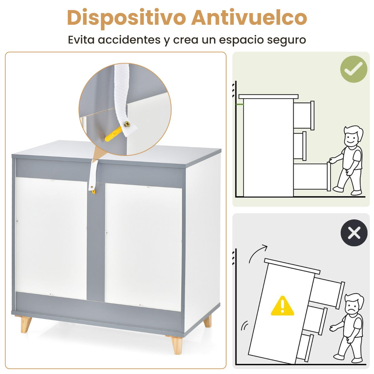 Cómoda de 3 Cajones Mesitas de Noche con Asas Integradas Dispositivo Antivuelco para Pasillo Entrada Dormitorio 75 x 42 x 75 cm Blanco
