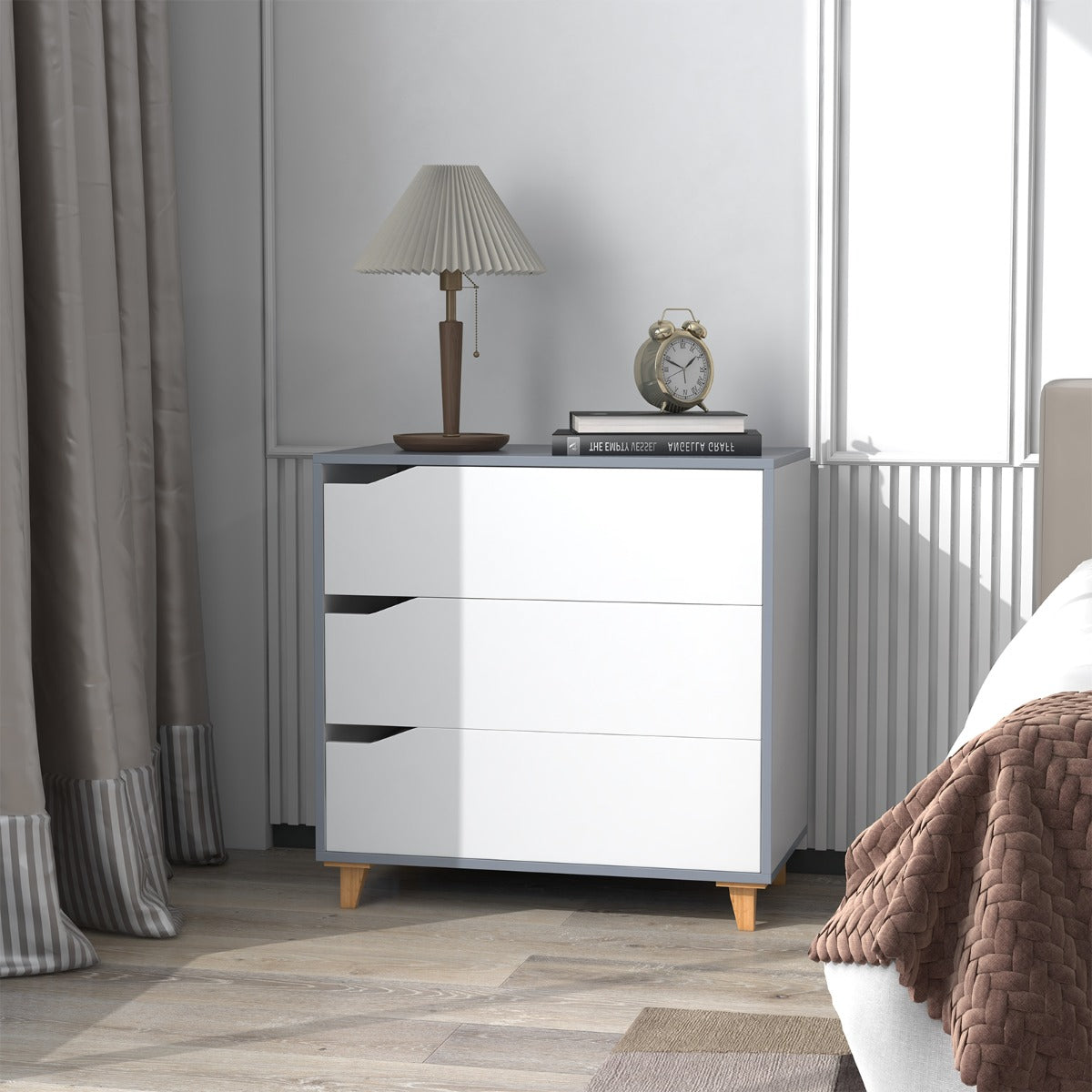 Cómoda de 3 Cajones Mesitas de Noche con Asas Integradas Dispositivo Antivuelco para Pasillo Entrada Dormitorio 75 x 42 x 75 cm Blanco