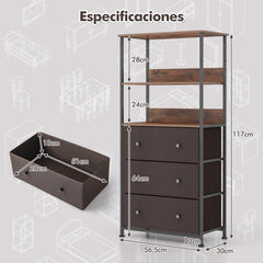 Cómoda de 3 Cajones con Estantes Abiertos Marco de Metal Organizador con Contenedores de Tela Extraíbles para Dormitorio Salón Estudio