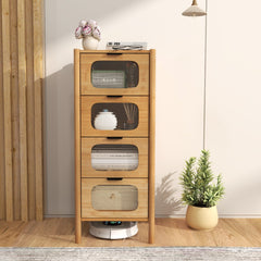 Cómoda de 4 Cajones de Bambú con Vidrio Templado Estriado 40 x 40 x 97 cm Natural