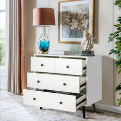 Cómoda de 4 Cajones Moderna de Almacenamiento de Madera con Kits Antivuelco Organizador para Dormitorio Sala de Estar Pasillo Blanco