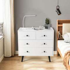 Cómoda de 4 Cajones Moderna de Almacenamiento de Madera con Kits Antivuelco Organizador para Dormitorio Sala de Estar Pasillo Blanco