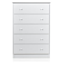 Cómoda de Madera con 5 Cajones Riel Deslizante Suave Mueble de Almacenaje Independiente para Sala de Estar 80 x 40 x 115 cm Blanco