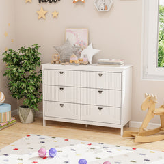 Cómoda de 6 Cajones Cajonera Moderno Armario de Almacenamiento para Hogar Antivuelco Gabinete Lateral para Cocina Dormitorio Estudio Blanco