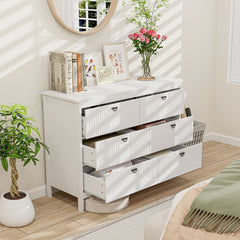 Cómoda de 6 Cajones Cajonera Moderno Armario de Almacenamiento para Hogar Antivuelco Gabinete Lateral para Cocina Dormitorio Estudio Blanco