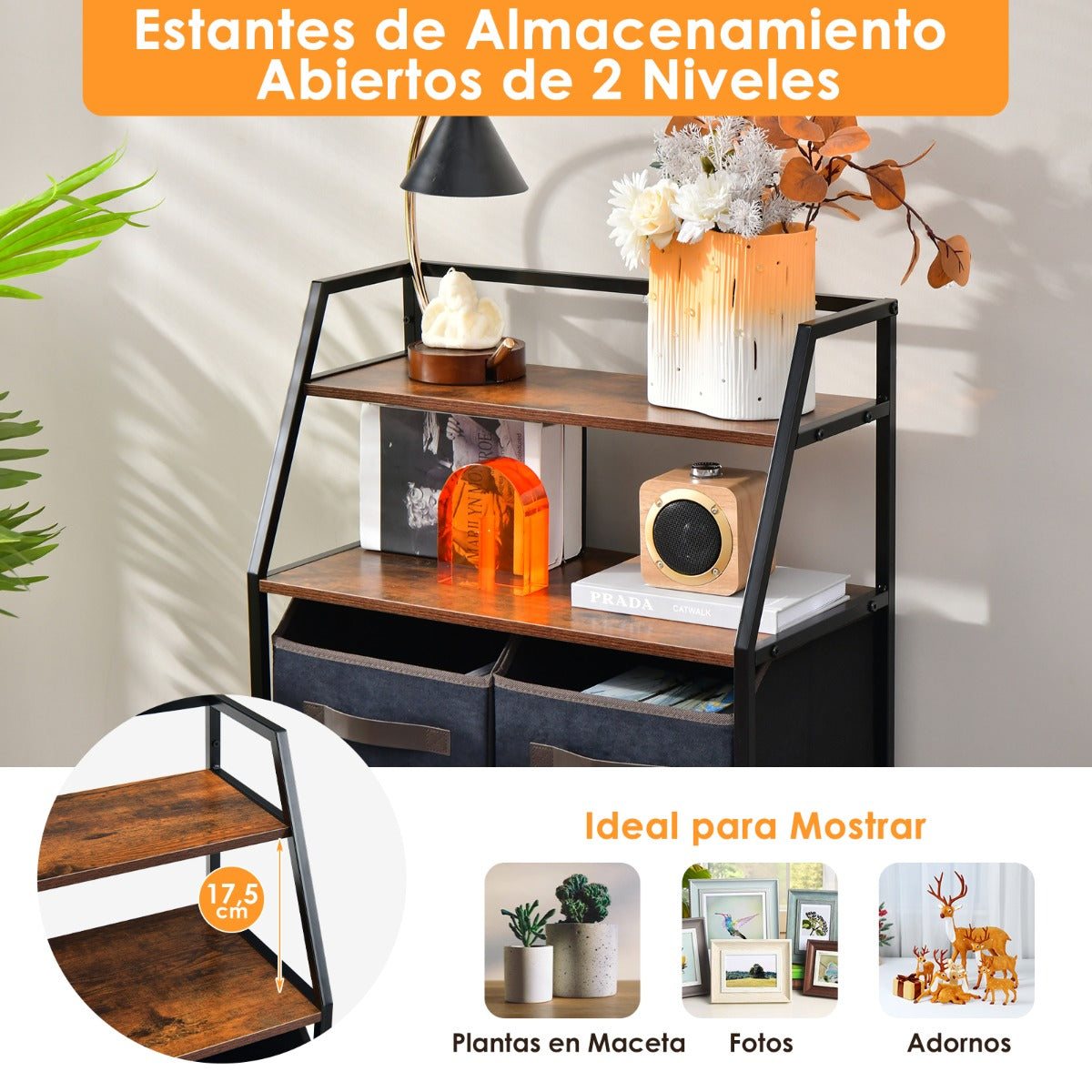 Cómoda de 4 Cajones de Tela Aparador con 2 Estantes Anti-Vuelco y Armario Cajonera para Dormitorio Entrada 58 x 29 x 100 cm Marrón