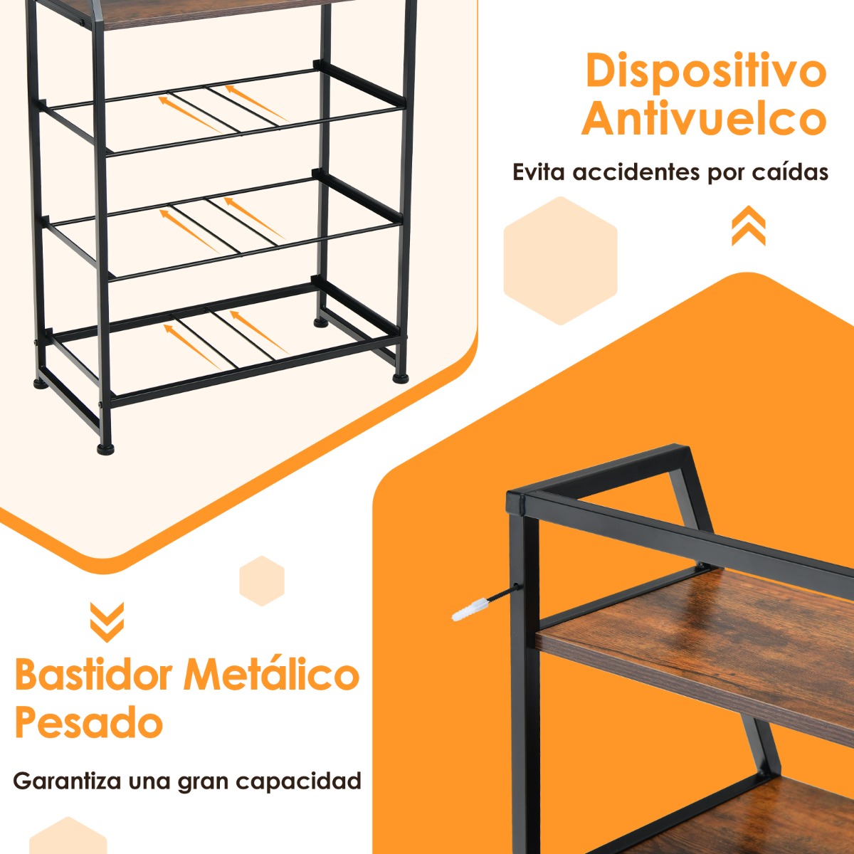 Cómoda de 4 Cajones de Tela Aparador con 2 Estantes Anti-Vuelco y Armario Cajonera para Dormitorio Entrada 58 x 29 x 100 cm Marrón