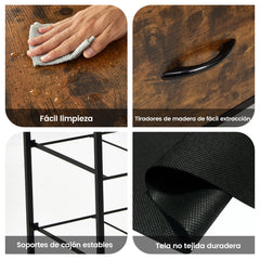 Cómoda de 4 Cajones con Estante y Cajones de Tela Organizador de Almacenamiento Industrial para la Sala de Estar 60 x 39 x 96 cm Marrón