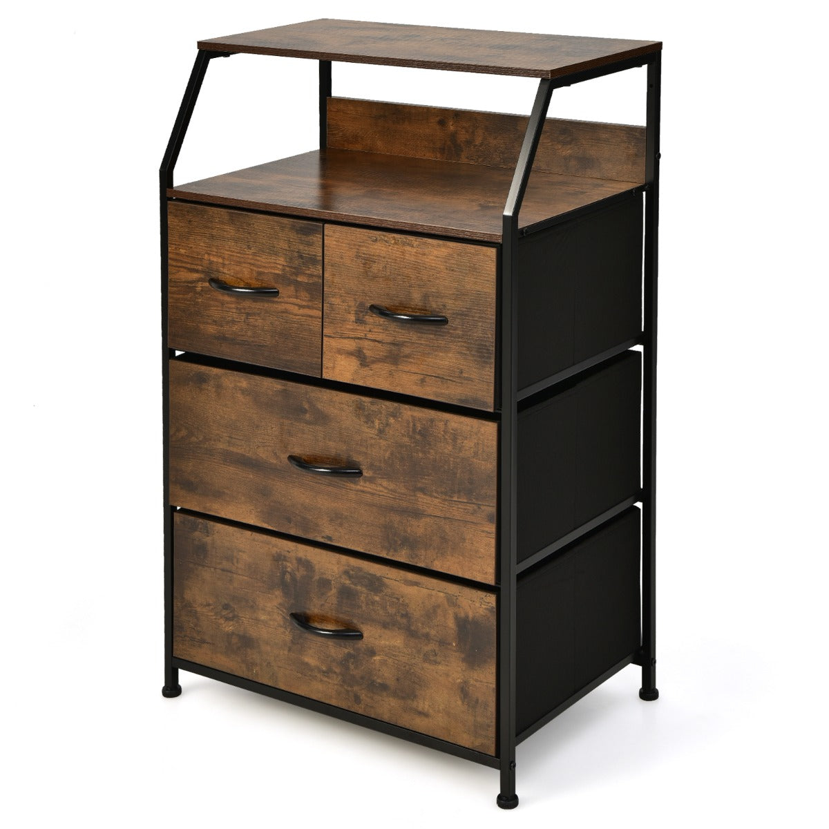 Cómoda de 4 Cajones con Estante y Cajones de Tela Organizador de Almacenamiento Industrial para la Sala de Estar 60 x 39 x 96 cm Marrón