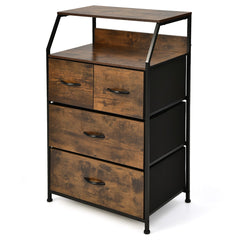 Cómoda de 4 Cajones con Estante y Cajones de Tela Organizador de Almacenamiento Industrial para la Sala de Estar 60 x 39 x 96 cm Marrón