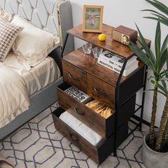 Cómoda de 4 Cajones con Estante y Cajones de Tela Organizador de Almacenamiento Industrial para la Sala de Estar 60 x 39 x 96 cm Marrón