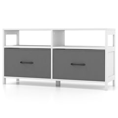 Cómoda con 2 Cajones Mueble TV hasta 45” con 2 Estantes Abiertos y Contenedores de Tela para Dormitorio Sala de Estar Domitorio Blanco