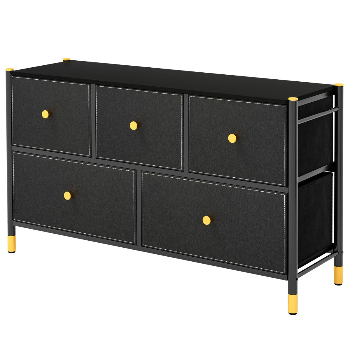 Cajonera con 5 Cajones Marco de Metal Mueble Almacenaje de Tela para Dormitorio Salón Sala de Estar y Pasillo 100 x 30 x 58,5 cm Negro