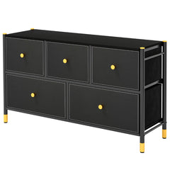 Cajonera con 5 Cajones Marco de Metal Mueble Almacenaje de Tela para Dormitorio Salón Sala de Estar y Pasillo 100 x 30 x 58,5 cm Negro