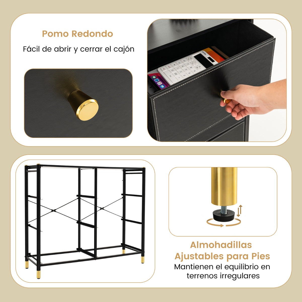 Cajonera con 6 Cajones Marco de Metal Mueble Almacenaje de Tela para Dormitorio Salón Sala de Estar y Pasillo 89 x 30 x 76,5 cm Negro
