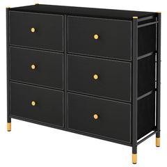 Cajonera con 6 Cajones Marco de Metal Mueble Almacenaje de Tela para Dormitorio Salón Sala de Estar y Pasillo 89 x 30 x 76,5 cm Negro