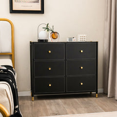 Cajonera con 6 Cajones Marco de Metal Mueble Almacenaje de Tela para Dormitorio Salón Sala de Estar y Pasillo 89 x 30 x 76,5 cm Negro