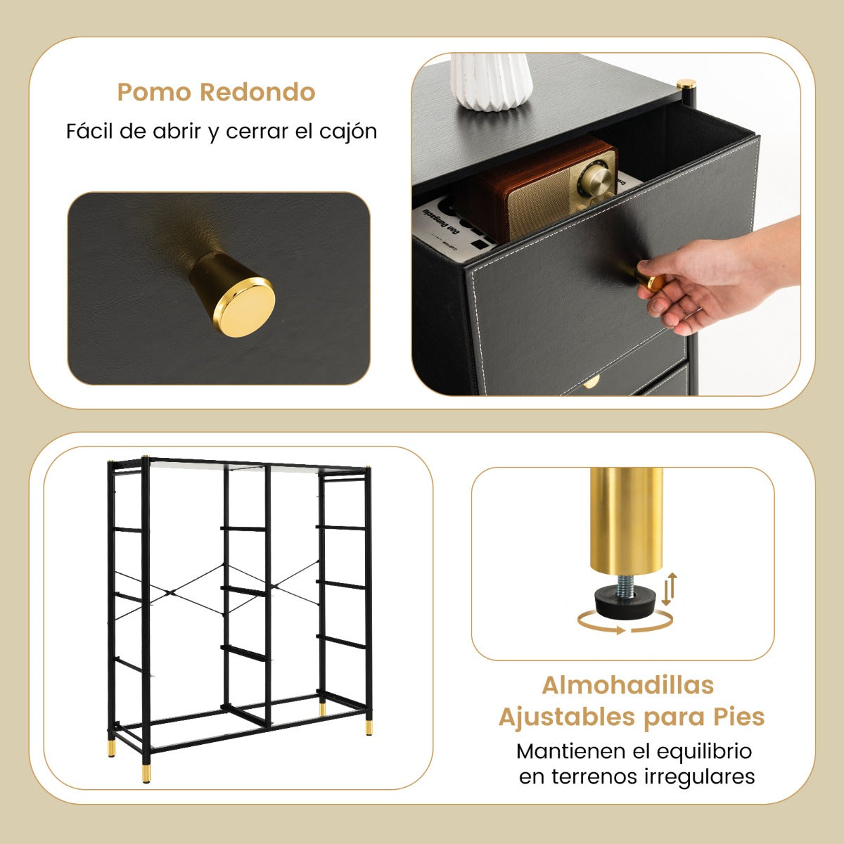 Cajonera con 8 Cajones Marco de Metal Mueble Almacenaje de Tela para Dormitorio Salón Sala de Estar y Pasillo 89 x 30 x 98 cm Negro