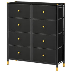 Cajonera con 8 Cajones Marco de Metal Mueble Almacenaje de Tela para Dormitorio Salón Sala de Estar y Pasillo 89 x 30 x 98 cm Negro