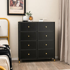 Cajonera con 8 Cajones Marco de Metal Mueble Almacenaje de Tela para Dormitorio Salón Sala de Estar y Pasillo 89 x 30 x 98 cm Negro