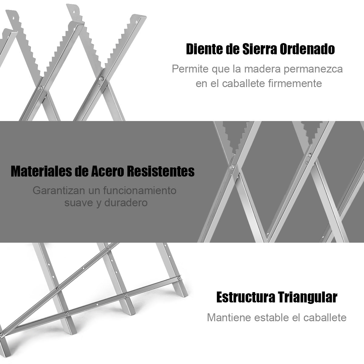 Caballete de Acero Plegable Caballete para Sierra de Madera para Motosierras Soporta hasta 100 kg Portátil Cortar Leña 82 x 82 x 80 cm