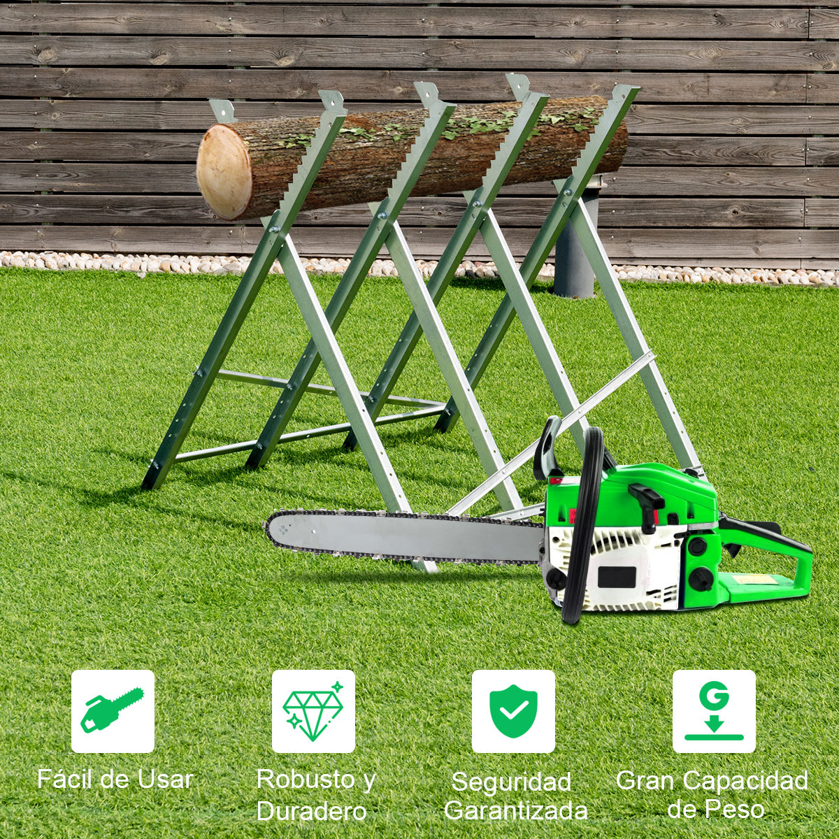 Caballete de Acero Plegable Caballete para Sierra de Madera para Motosierras Soporta hasta 100 kg Portátil Cortar Leña 82 x 82 x 80 cm
