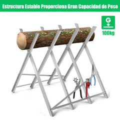 Caballete de Acero Plegable Caballete para Sierra de Madera para Motosierras Soporta hasta 100 kg Portátil Cortar Leña 82 x 82 x 80 cm