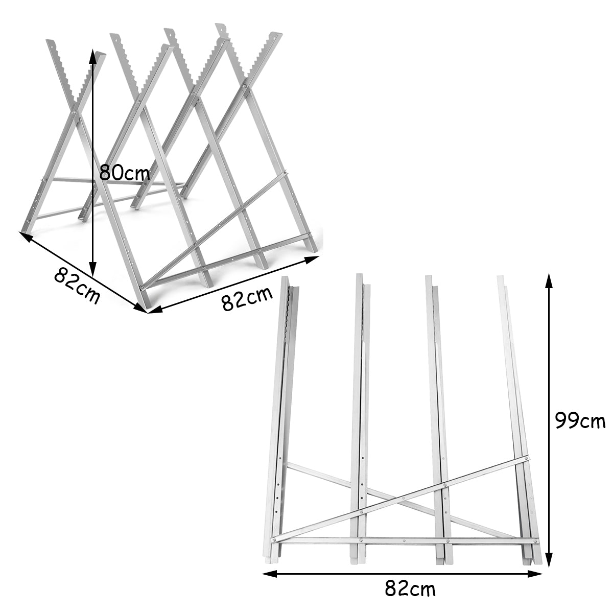 Caballete de Acero Plegable Caballete para Sierra de Madera para Motosierras Soporta hasta 100 kg Portátil Cortar Leña 82 x 82 x 80 cm