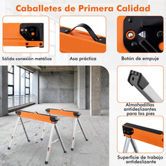 Caballetes de Sierra Portátiles de Metal de Alta Resistencia con Clavijas Abatibles y 2 x 4 Brazos de Soporte Cada Carga 500 kg Naranja
