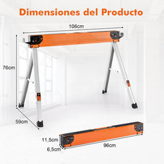 Caballetes de Sierra Portátiles de Metal de Alta Resistencia con Clavijas Abatibles y 2 x 4 Brazos de Soporte Cada Carga 500 kg Naranja