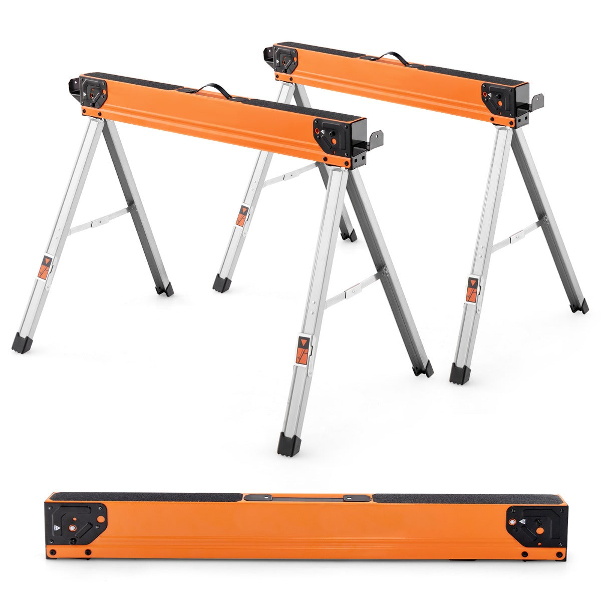 Caballetes de Sierra Portátiles de Metal de Alta Resistencia con Clavijas Abatibles y 2 x 4 Brazos de Soporte Cada Carga 500 kg Naranja