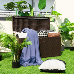 Caja de Almacenamiento 276 L de Patio Baúl Almacenaje HDPE Exterior con Tapa con Cerradura Contenedor Carga 100kg Marrón 114 x 54 x 56 cm