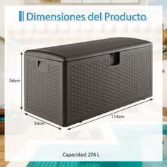 Caja de Almacenamiento 276 L de Patio Baúl Almacenaje HDPE Exterior con Tapa con Cerradura Contenedor Carga 100kg Marrón 114 x 54 x 56 cm