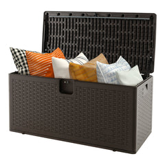 Caja de Almacenamiento 276 L de Patio Baúl Almacenaje HDPE Exterior con Tapa con Cerradura Contenedor Carga 100kg Marrón 114 x 54 x 56 cm