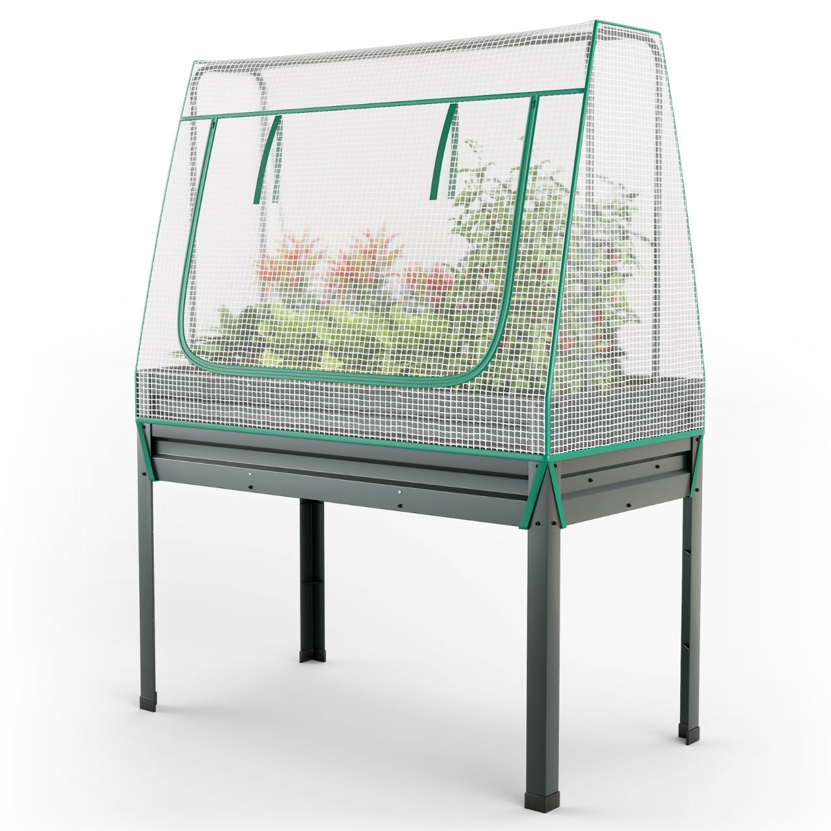 Caja de Plantas Elevada 3 en 1 de Metal Galvanizado con Patas Agujeros de Drenaje 115 x 60 x 150 cm Gris y Blanco