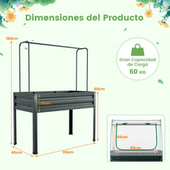 Caja de Plantas Elevada 3 en 1 de Metal Galvanizado con Patas Agujeros de Drenaje 115 x 60 x 150 cm Gris y Blanco
