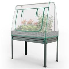 Caja de Plantas Elevada 3 en 1 de Metal Galvanizado con Patas Agujeros de Drenaje 115 x 60 x 150 cm Gris y Blanco