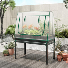 Caja de Plantas Elevada 3 en 1 de Metal Galvanizado con Patas Agujeros de Drenaje 115 x 60 x 150 cm Gris y Blanco