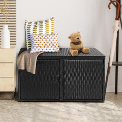 Caja de Almacenamiento de Ratán para Patio 335L Contenedor de Mimbre de Exterior Cubierta 2 Estantes 115 x 60 x 65 cm Negro