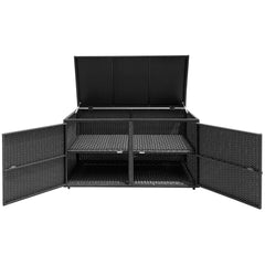 Caja de Almacenamiento de Ratán para Patio 335L Contenedor de Mimbre de Exterior Cubierta 2 Estantes 115 x 60 x 65 cm Negro