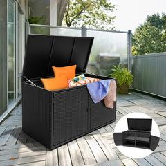 Caja de Almacenamiento de Ratán para Patio 335L Contenedor de Mimbre de Exterior Cubierta 2 Estantes 115 x 60 x 65 cm Negro