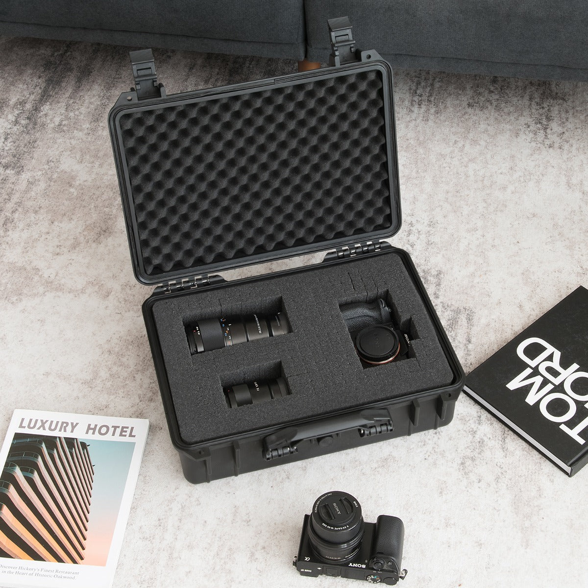 Caja Dura Impermeable Portátil para Exteriores con Encarte de Espuma Personalizable para Aparatos Electrónicos y Cámaras 34 x 31 x 16 cm