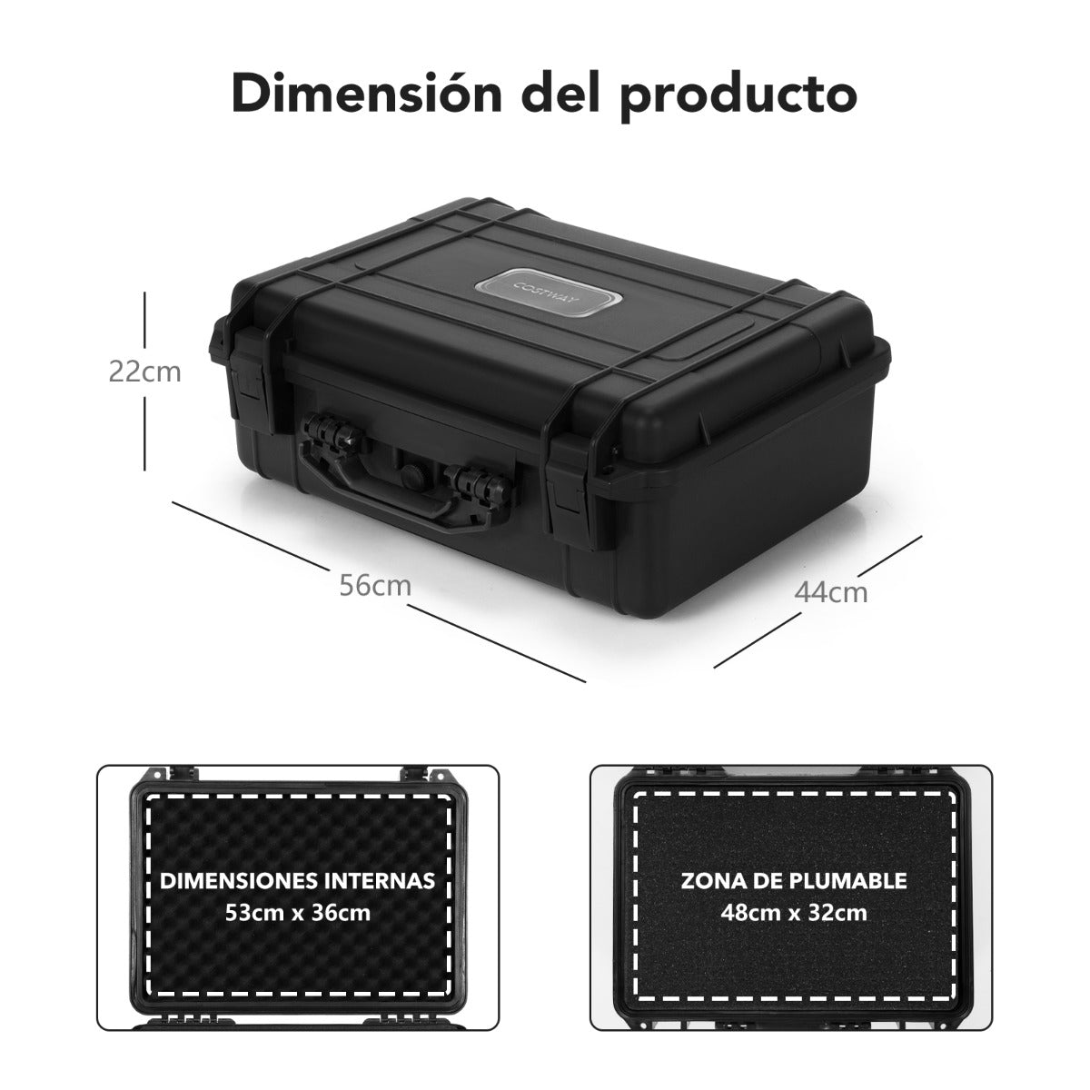 Caja Dura Impermeable Portátil Maletín de Exterior con Encarte de Espuma Personalizable para Aparatos Electrónicos Drones 56 x 44 x 22 cm