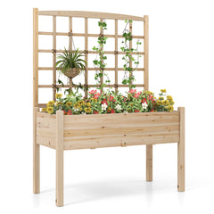 Caja Elevada para Jardín con Enrejado Agujeros de Drenaje Maceta para Patio y Balcón Exterior 119 x 60 x 160 cm Natural