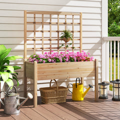 Caja Elevada para Jardín con Enrejado Agujeros de Drenaje Maceta para Patio y Balcón Exterior 119 x 60 x 160 cm Natural