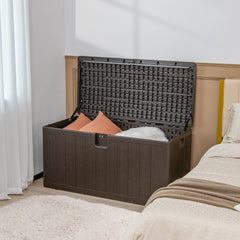 Arcón de Jardín Exterior 400L Baúl de Almacenamiento a Prueba de Sol Baúl Grande para Herramientas Cojines127,5 x 64 x 64 cm Marrón