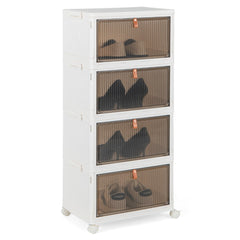 Cajas para Zapatos Plegable de 4 Niveles con Puertas Magnéticas Transparentes y Ruedas Universales Bloqueables 40 x 27,5 x 83,5 cm Blanco