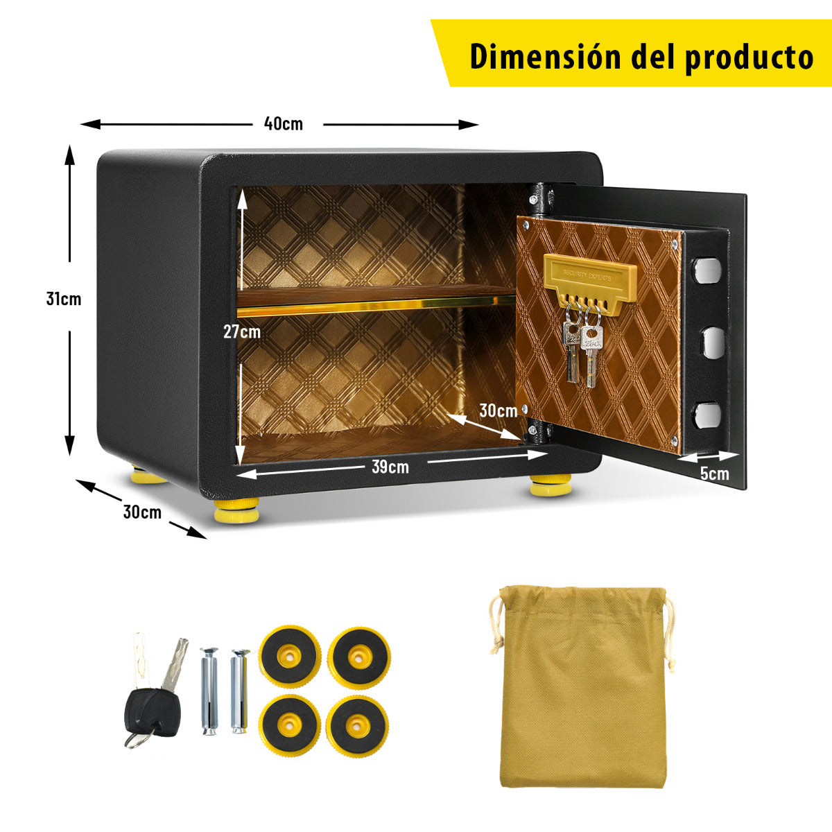 Caja Fuerte en Acero Caja de Seguridad Electrónica con Teclado Numérico y Digitales para Casa Oficina Empresa Negro 40 x 30 x 31 cm
